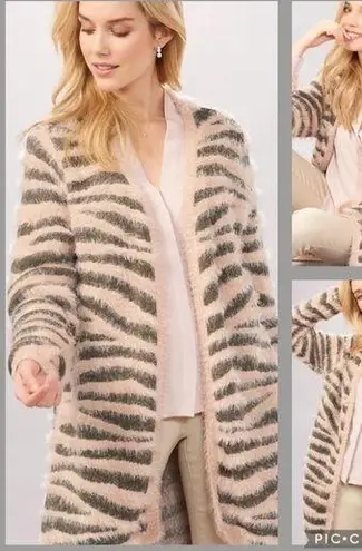 Charlie Paige Dusty Rose & Gray Zebra Striped Eyelash Super Soft Cardigan PM
