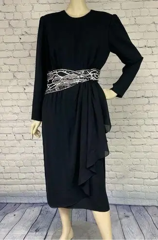 JACK Vintage 80s Bryan Black Chiffon Beaded Cocktail Party Dress M