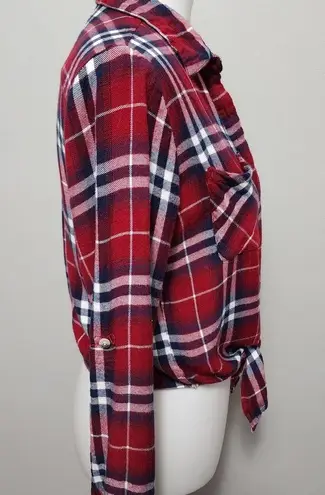 Sim & Sam red blue plaid flannel tie waist cropped flannel size medium