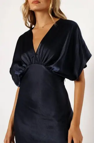 Petal and Pup  Ricki Midnight Indigo Blue Satin Maxi Dress L