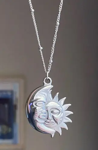 Handmade stainless steel whimsical vintage boho style sun & moon necklace🌛🌞