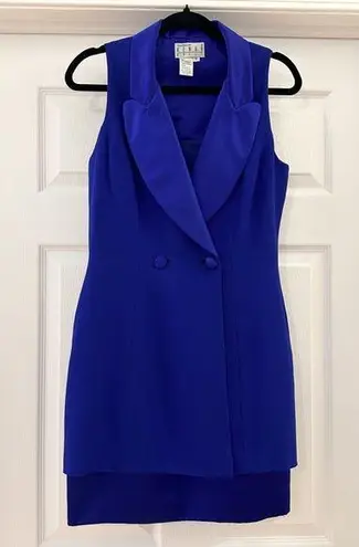 Kenar Vintage Ann Tjian for Dress Sleeveless Tuxedo blazer mini dress Blue