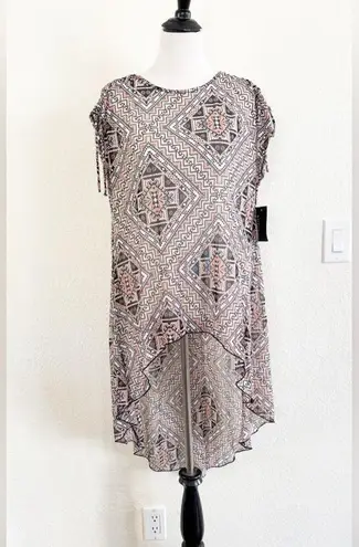 Chic Geometric Print Tunic Top Pink Size M