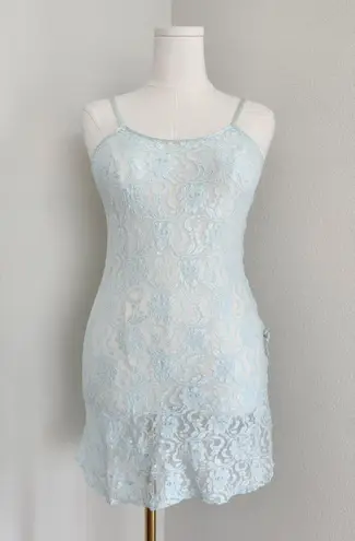Vintage Y2K Cinema Etoile Blue Lace Slip Dress Stretch Bodycon Lace Up Side M Size M