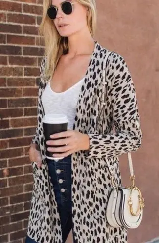 AMARYLLIS Cardigan Leopard Open With Pockets Animal Print Long Sleeve Size 1X - Image 1