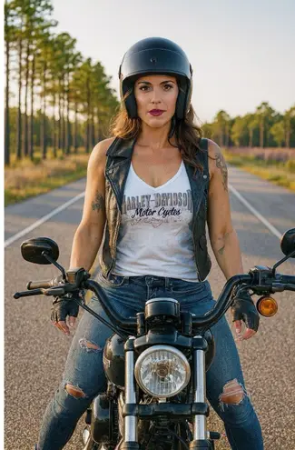 Harley Davidson White Tank Rhinestone Front Blue Trim Women's Small Schaefers PA