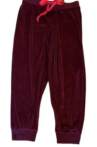 Honeydew Velour Dark Purple Joggers w/ Hot Pink Ribbon Drawstring Waist Large - Image 1