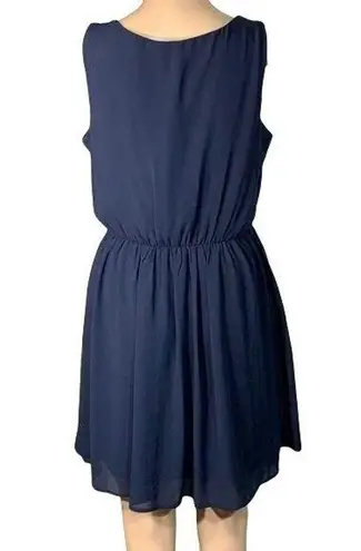 BCX Womens Blouson Dress Sheer Layered Sleeveless Pullover Navy Blue Medium