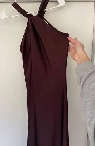 Satin Midi Dress Brown