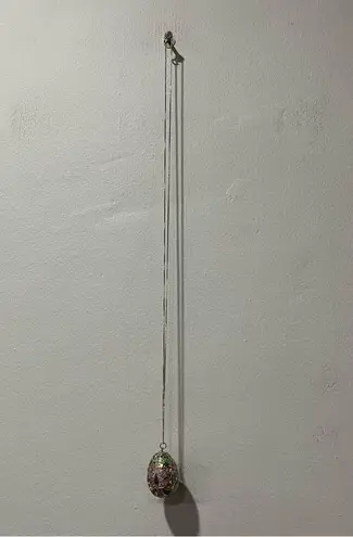 GOLD FLLD CHINESE CLOISONNÉ ENAMEL EGG FLWR PENDANT 925 CHAIN NECKLACE Italy VTG