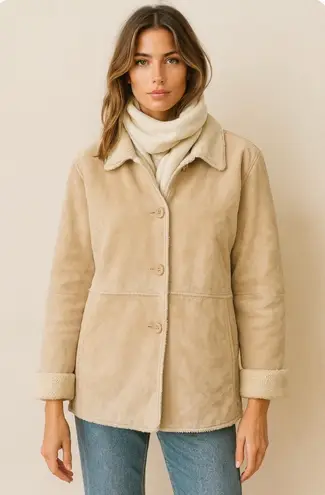 Vintage St. John’s Bay Tan Genuine Suede Leather And Shearling Lined Jacket Size L