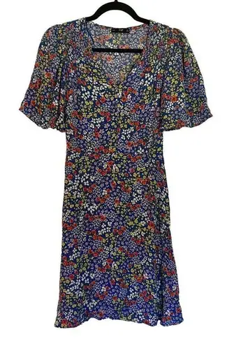 F&F  blue floral flutter sleeve A-line dress small