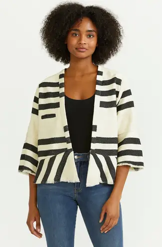 dRA Los Angeles Black White Striped Open Cropped Cardigan Jacket Textured Small