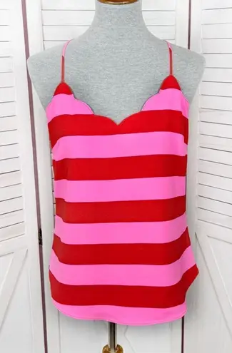 J.Crew Scalloped Striped Cami Halter Tank Top Shirt Pink Red 4