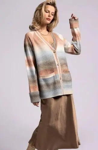 Weekend LA Women's Size M Niko Cardigan Sweater Autumn Stripe Oversized Fall NWT Brown Size M