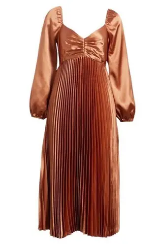 ZOE AND CLAIRE Long Sleeve Pleated Midi Dress in Sienna Size M