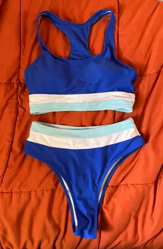 Blue And White Striped Bikini Set