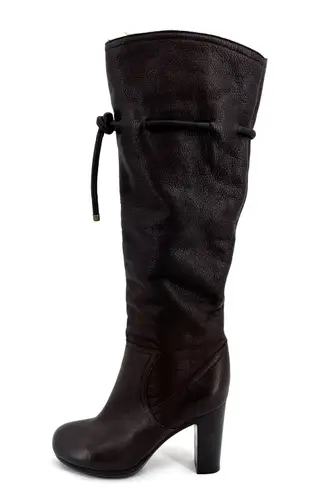 See By Chloe Tall Brown Leather Boots Wool Lined High Heeled Pebbled Size 37.5