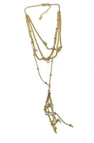 Ettika gold tone Chloe tassel layered necklace with CZ, NWOT