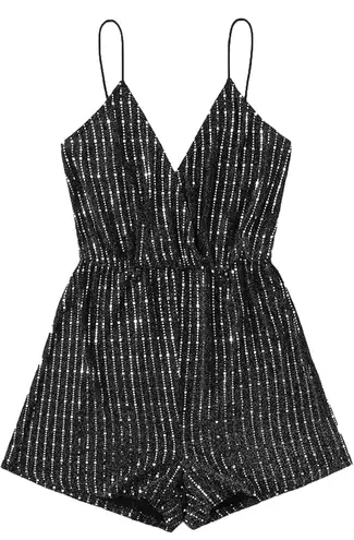 Black And Silver Sequin Romper Size M