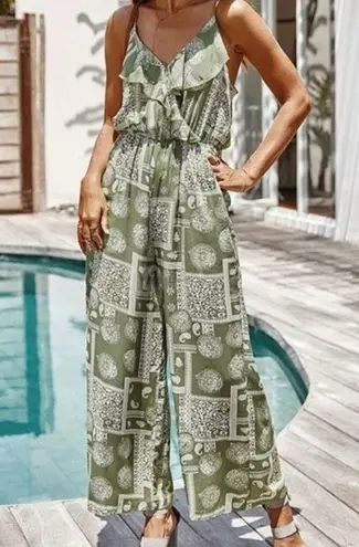 Bohemian Jumpsuit Light Green W/ Ruffles Wide leg Size XL