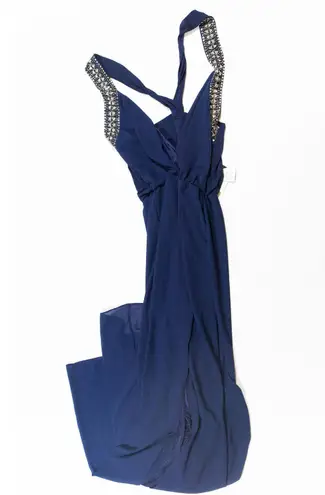 TFNC NEW London Blue Silver Beaded Crystal Embellished Sleeveless Maxi Dress S