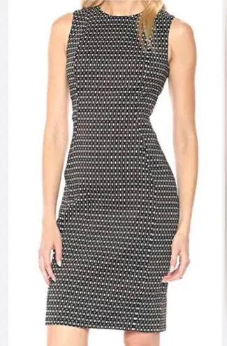 Calvin Klein Black White Geometric Sleeveless Knee length Dress With Gold Zipper