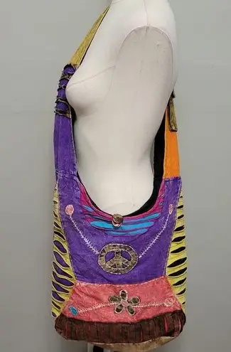 Colorful boho razor cut crossbody sling cotton bag