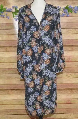 Little Lies Open Front Floral Cardigan Kimono Size XS Blue Floral Bell Sleeve