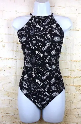 Harry Potter Spells Swimsuit Womens S Black White Spell Words Graphic Back Strap