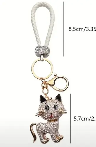 🐈🩷Pink Kitty Cat Rhinestone Bling Crystal Bag Charm Keychain Gold