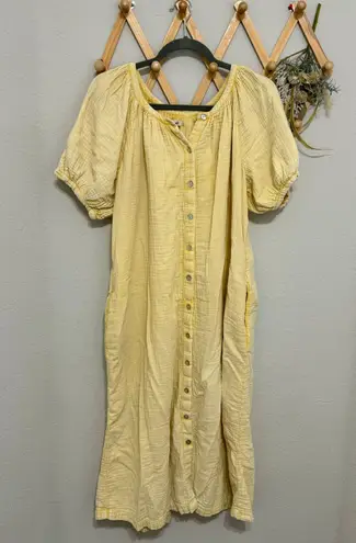 Faherty Dream Cotton Gauze Sun-Washed Yellow Women's Midi Dress Size L