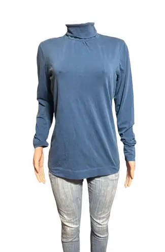 Pulp long sleeve turtle neck sapphire ruched solid casual lightweight tee shirt L Blue Size L