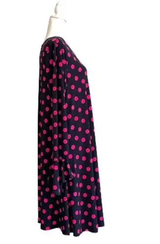 Est. 1946  Dress Dark Blue Pink Polka Dots Long Bell Sleeves Swing Large NEW