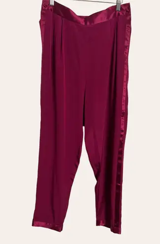 Fleur Du Mal Bordeaux High Waist Dressy Satin Crepe Silk Tuxedo Pants Size 8 Pink
