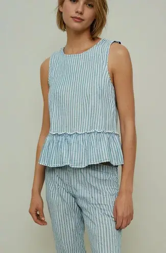 Beach Lunch Lounge Women's Ruffle Hem Striped Sleeveless Top Sz Large Breathable