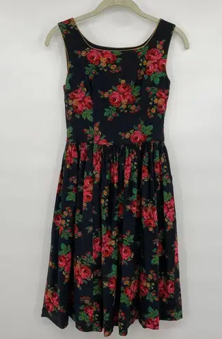 Vintage 1960s Fit N Flare A Line Dress Floral Print Sleeveless Womens XXS