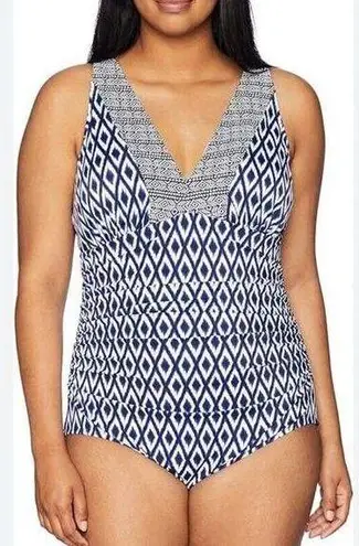 Coastal Blue  Bathing Swim Suit Size XL 16/18 Blue Ikat One Piece built in bra