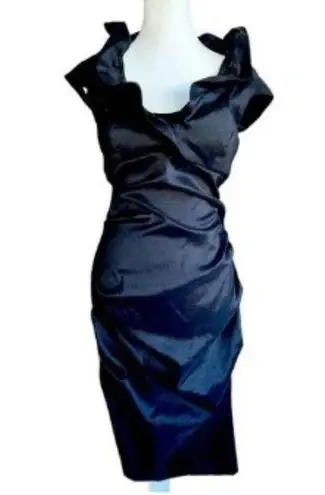 XScape 6 S Taffeta Ruched Cocktail Capped Sleeves Dress in Black Funeral