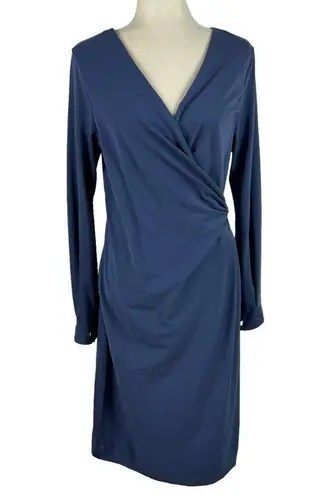 Sundance Always Right Dress Faux Wrap Womens Size L Blue Cotton Modal Midi