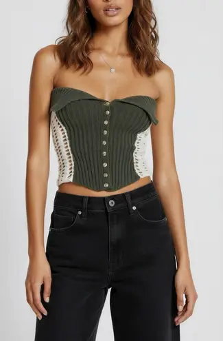 Jaded London Akio Knitted Corset Top, Olive, XS