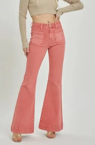 NWT Risen Remington Patch Pocket High Rise Flare Jeans size 9/29 Coral Faded Red