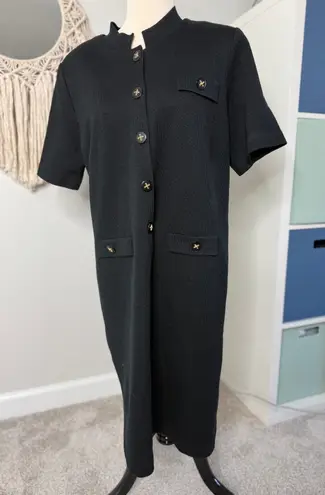 Vintage 90s Women's Black Gold Button Short Sleeved Sweater Dress XL Retroglam