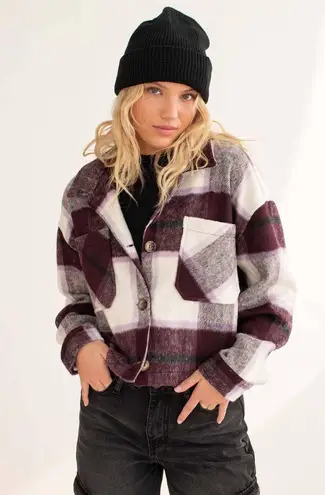 Ashley by 26 International Plum & Violet Plaid Cropped Shacket