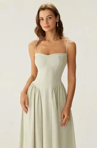 RIHOAS Green Square Neck Pocket Slip Midi Dress L Size L