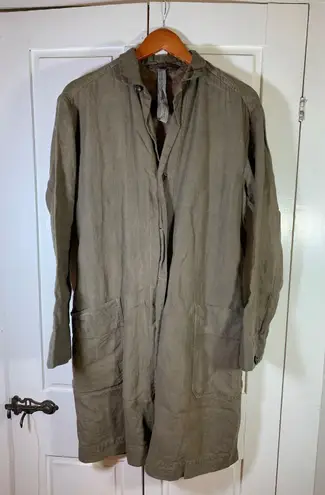 Pas de Calais Linen Leather Cowhide Silk Button Front Lagenlook Jacket Coat Tan Size M - Image 1