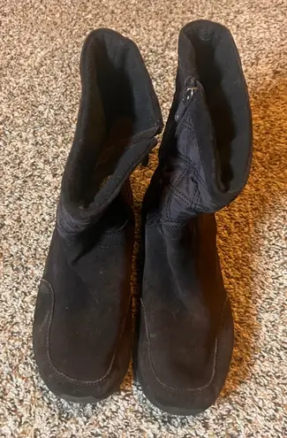 Lands' End Suede Winter Boots Quilted Warm Casual Ankle Booties Size 9 Brown