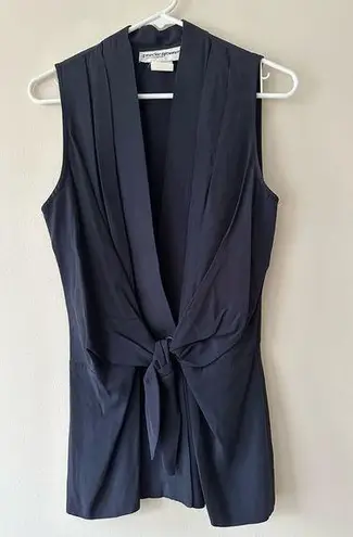 Vintage 1970's Francine Browner Deep V Neck Open Sleeveless Top Tie Belt Sz S Blue