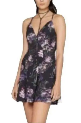 Fame and Partners NWT Floral Print Fit and Flare Black Purple Mini Dress US 12
