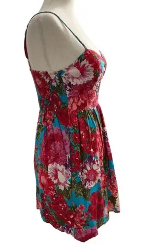 Xhilaration  Women’s Size XS Floral Dress Smocked Back Red Blue Multicolor #11•4